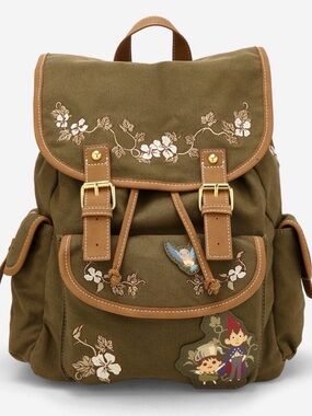 New Over The Garden Wall Olive Floral Embroidered Backpack.